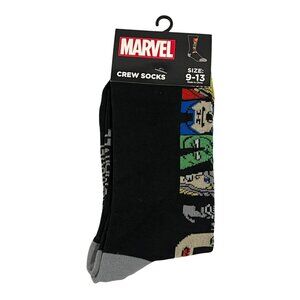Marvel Socks Mens Crew Superhero Face Lineup Black Comic Style Gift Size 9-13